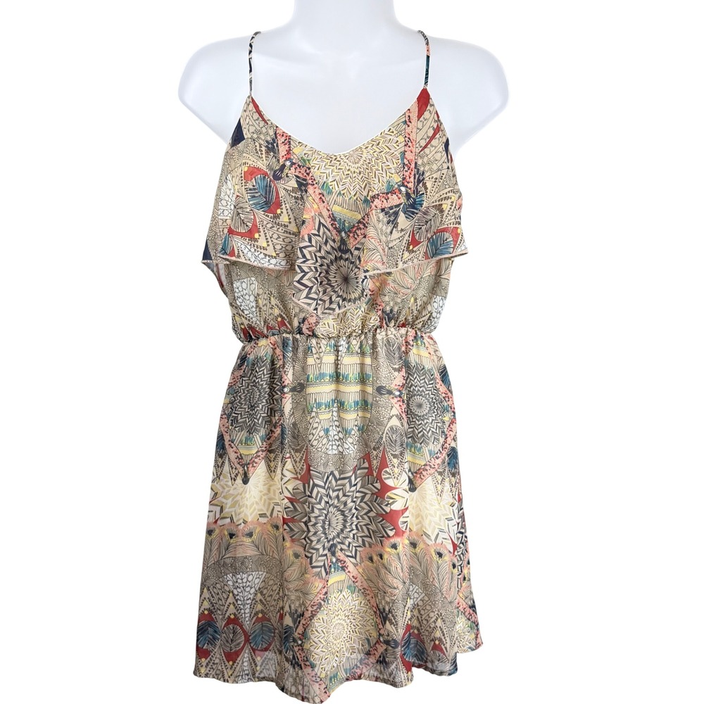 Vintage Y2K Papaya USA Halter‎ Dress Boho Festival Tribal Print Made USA Medium
